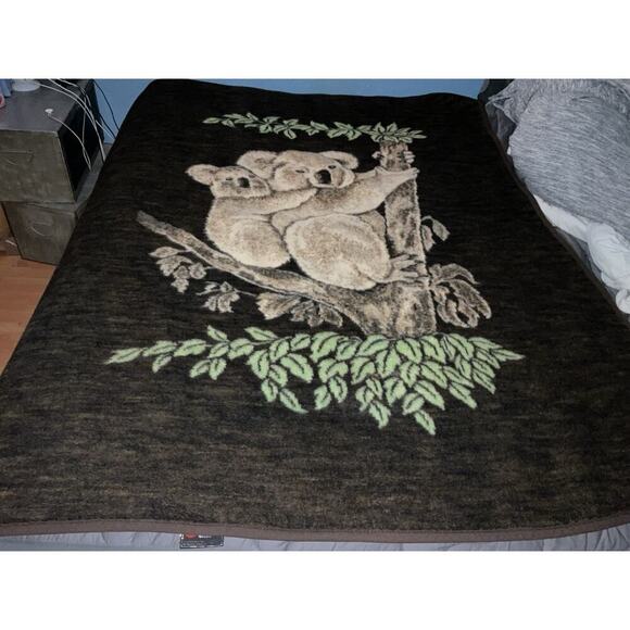 Vtg Biederlack Koala Bear Acryl Velours Blanket West GERMANY Double sided 57x74 - Picture 2 of 9